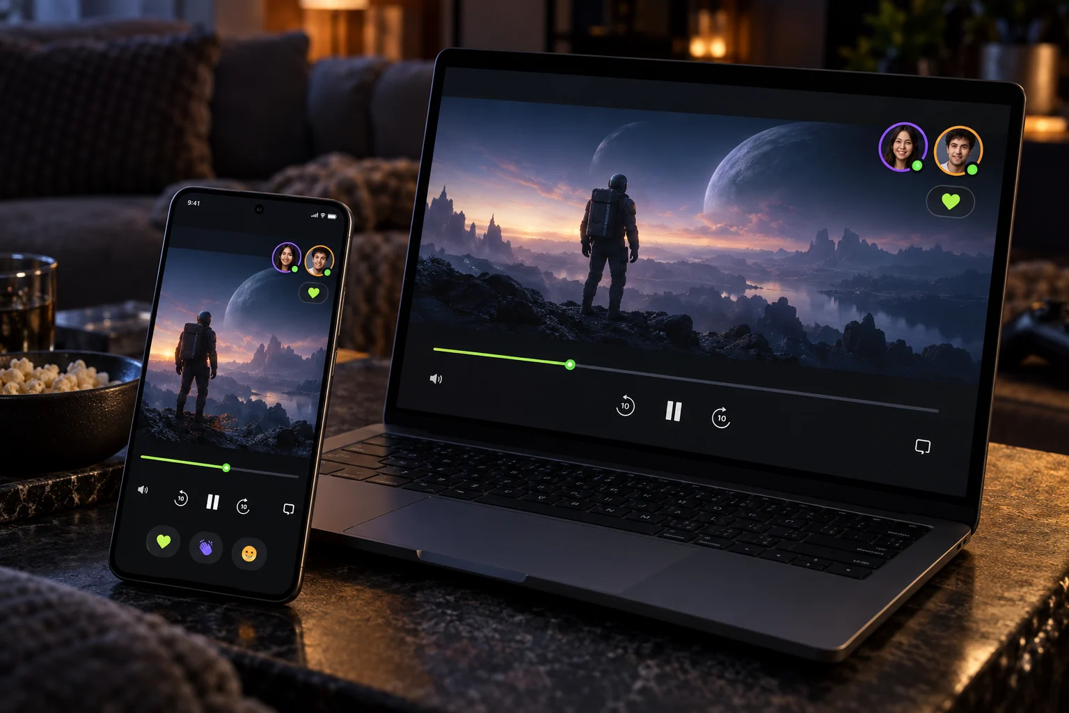 Приложение совместного просмотра на смартфоне и ноутбуке